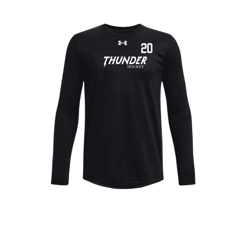 Men's Under Armour Long Sleeve T-Shirt with Thunder Text Logo and Custom Number